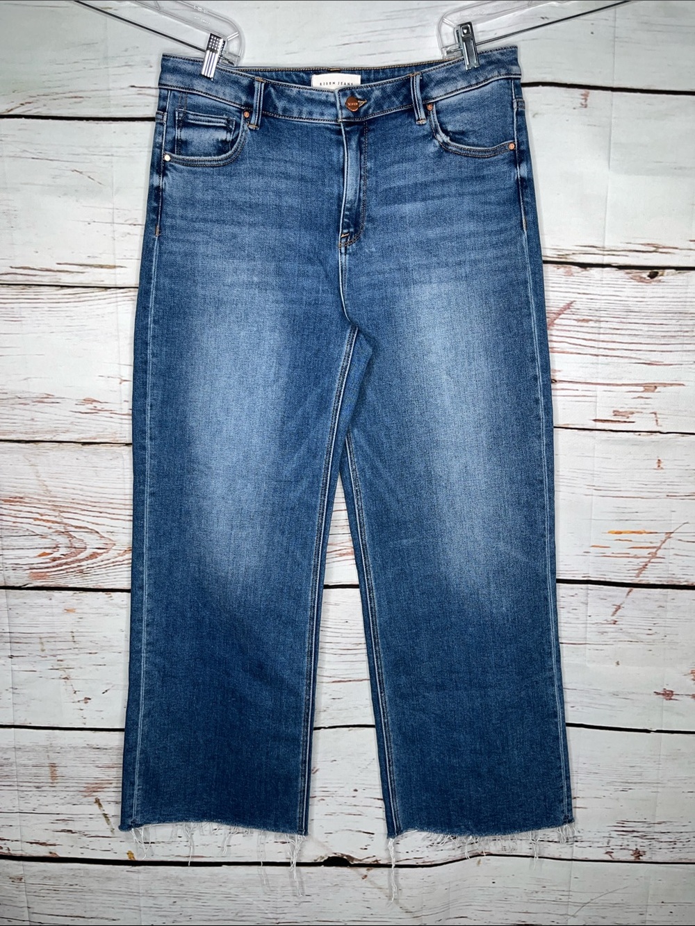 Risen Jeans Size 15/32 Blue Denim Mid Rise Wide Leg Crop Jeans